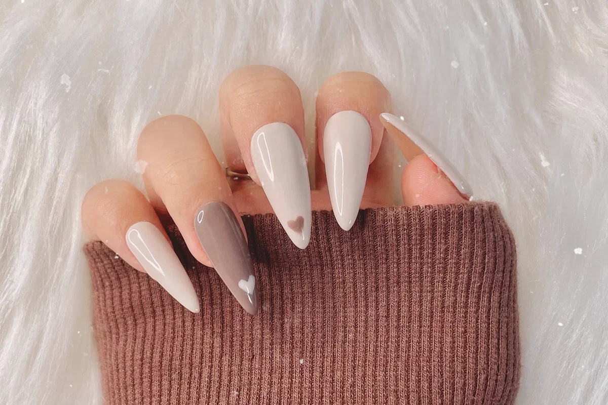 Brown Neutral Hearts Press On Nails