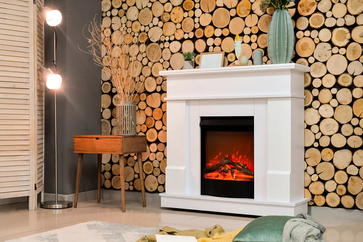 Interior of modern living room with fireplace