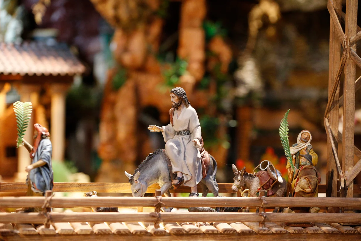 Palm sunday. Jesus' triumphal entry into Jerusalem on a donkey