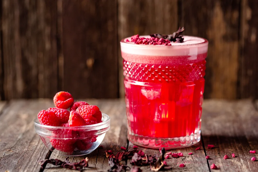The Rose Club gin cocktail with raspberries