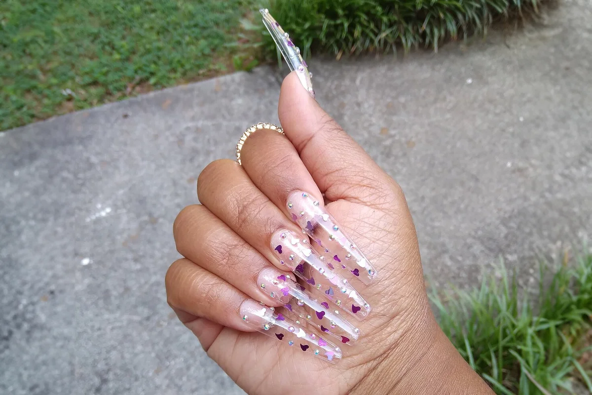 Purple hearts and stones Extra Long Press on nails