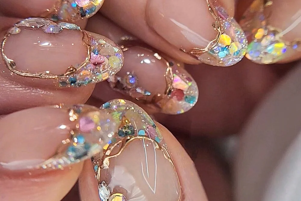 crystal glitter french nails