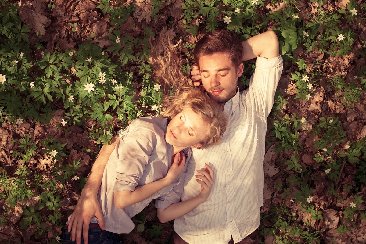 Loving couple in the spring park