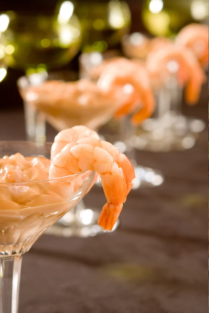Elegant glasses of shrimp cocktails