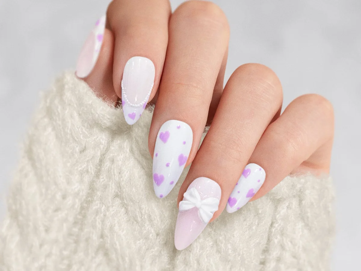 Coquette Heart and Bow Nails