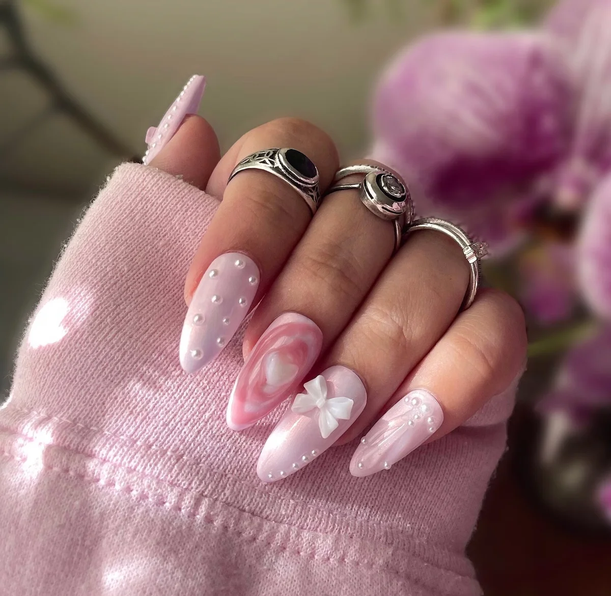 Coquette Pearl Bow Press On Nails