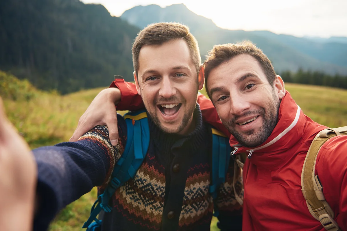 Two men hiking outdoors