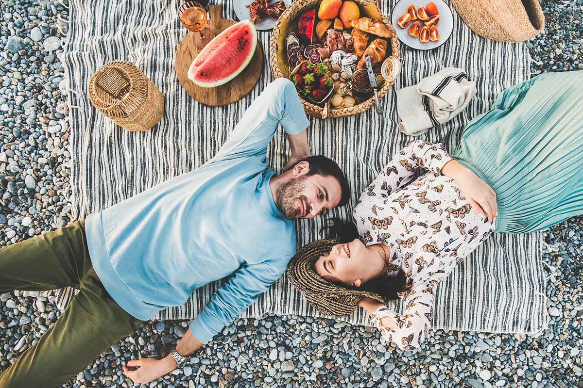 Couple birds eye view picnic