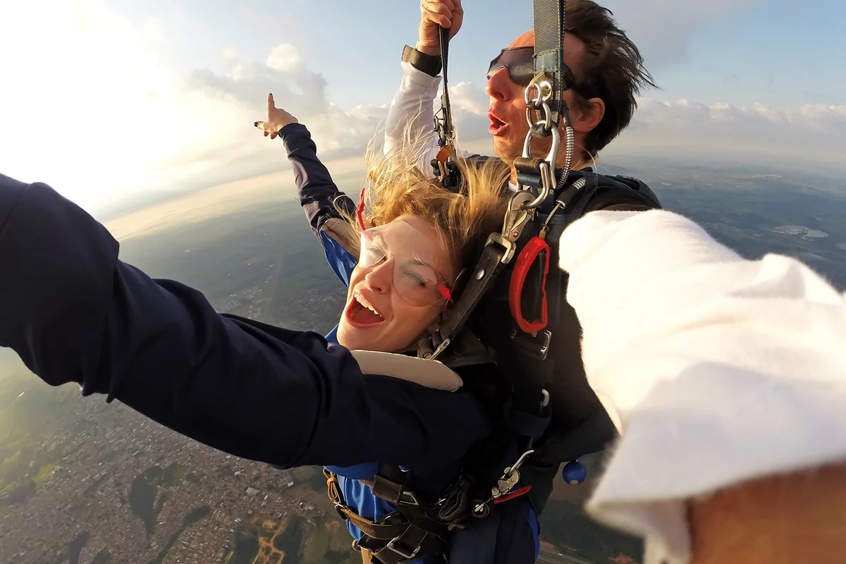 Couple skydiving