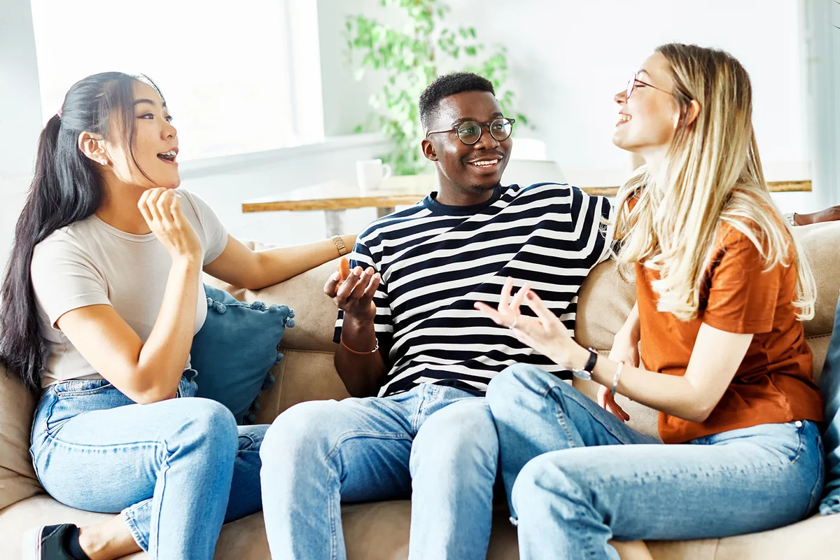 Group of young happy people friends having fun