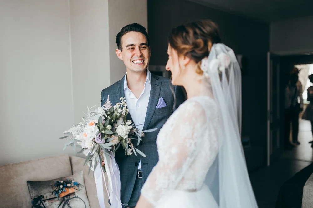 First look of bride and groom