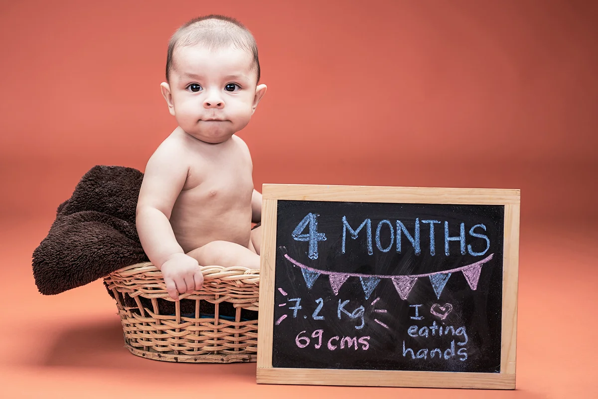 Baby boy 4 month old sit in basket