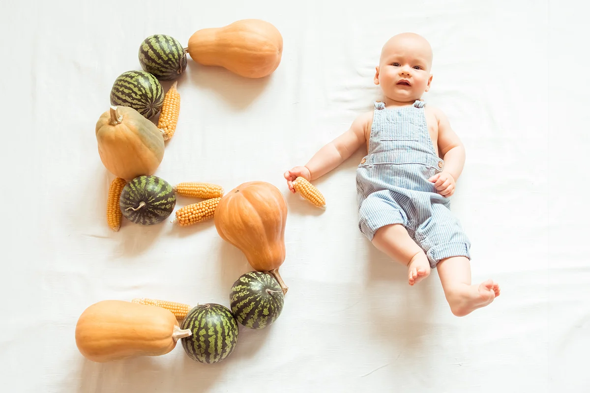 cute baby is five months old