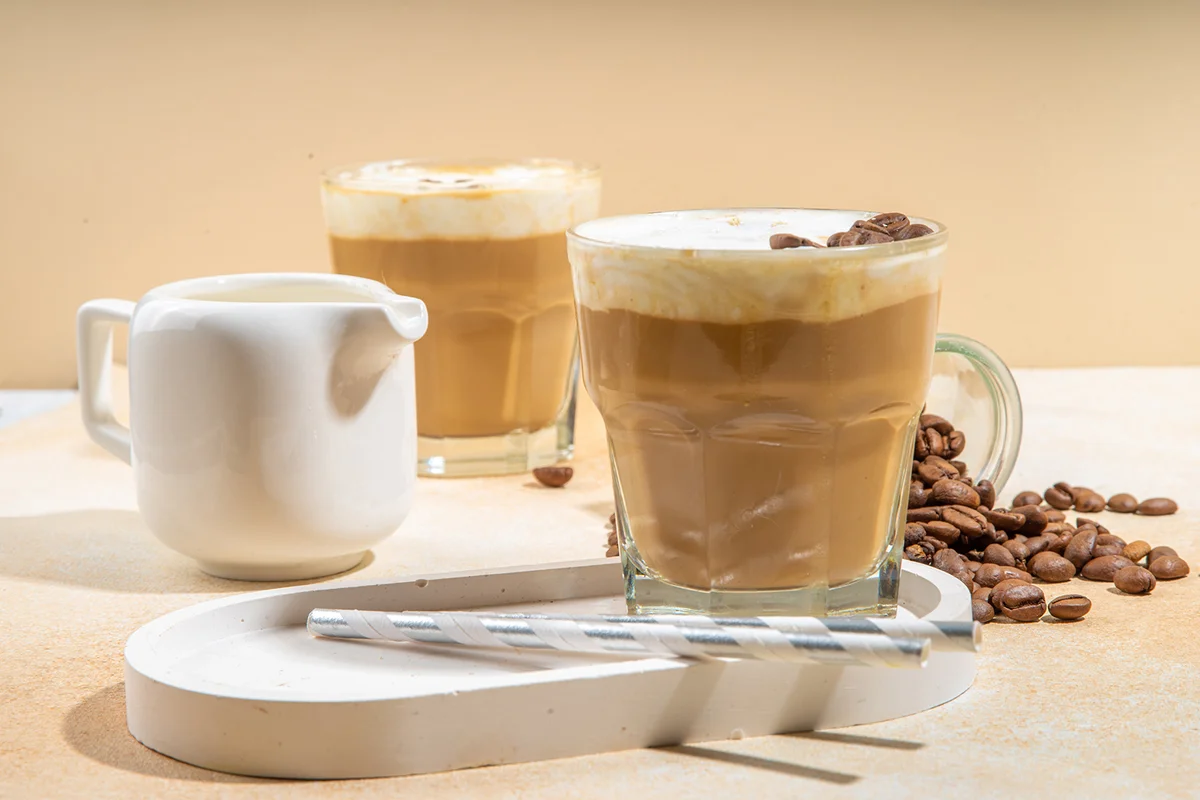 caramel coffee drink with milk