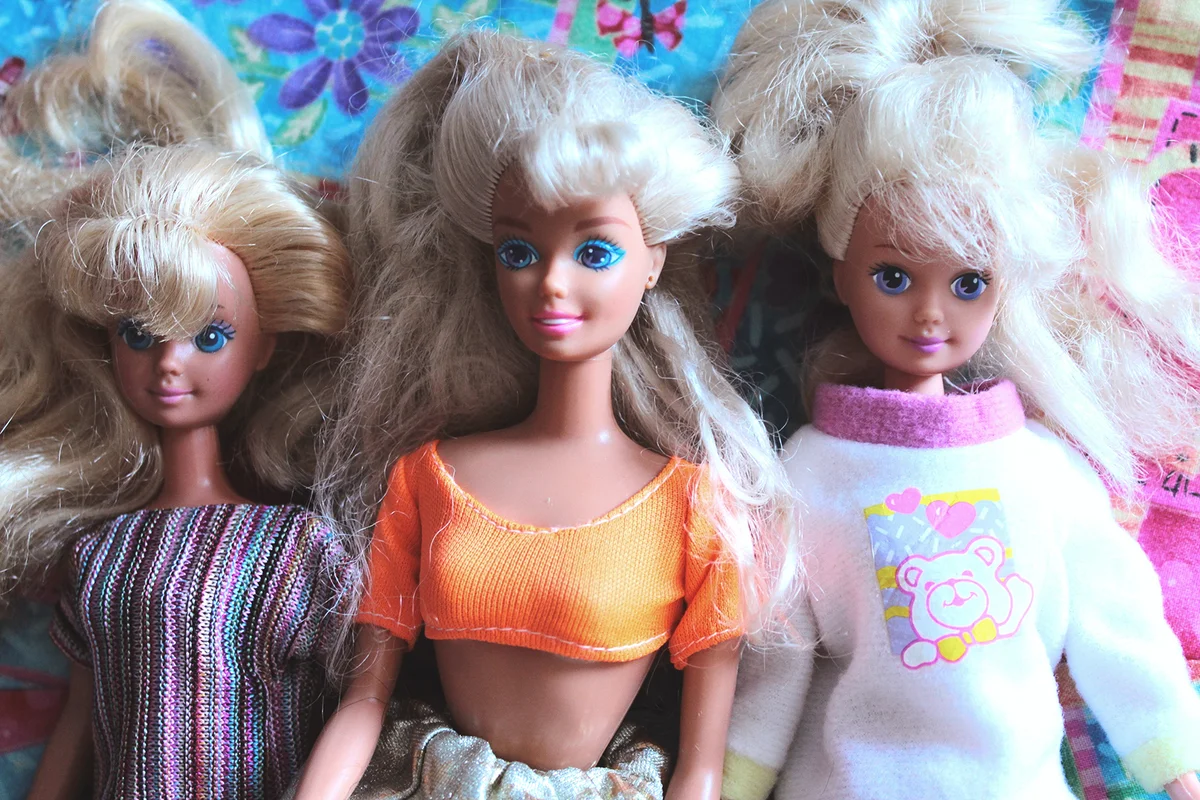 old Barbies at a flea market sale