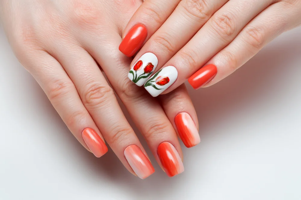 ombre orange and tulip nails