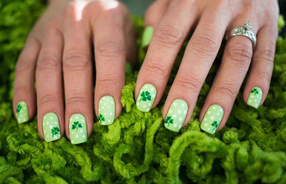 shamrock and polka dot nails