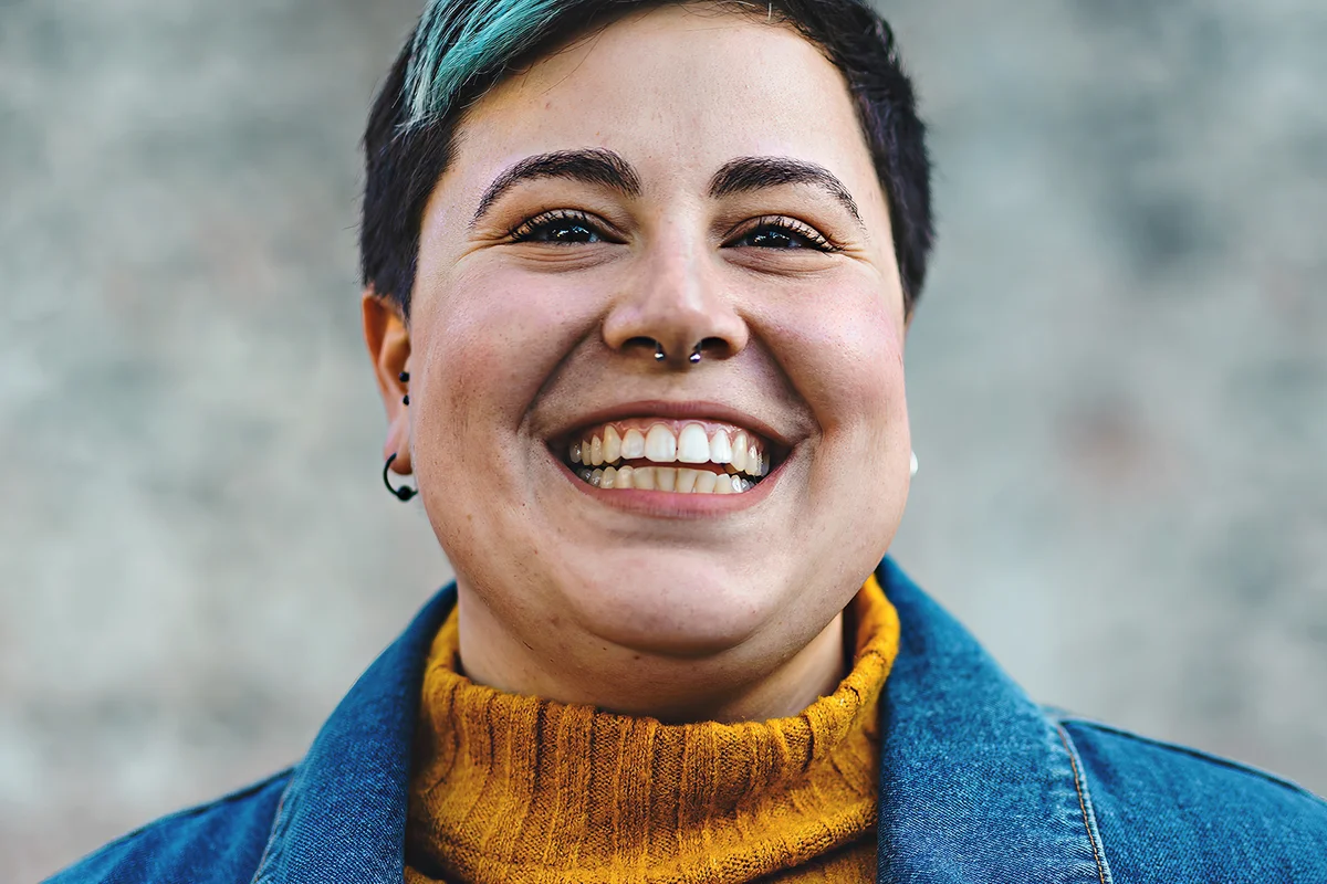 really confident hipster style person with piercing