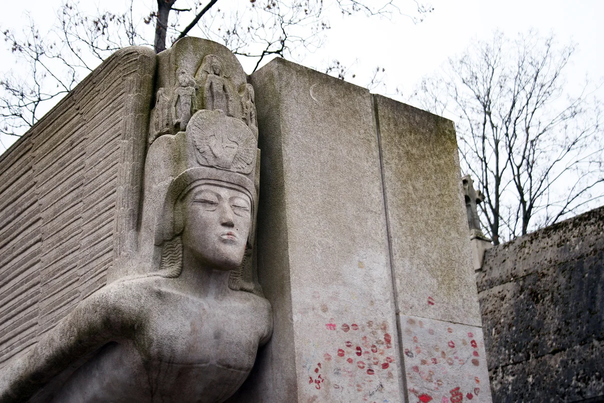 Oscar Wilde 's grave in the Pere Lachaise Cemetery