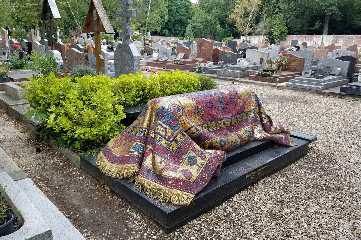 A grave tomb of the world famous dancer and choreographer Rudolf Nureyev in the Russian Orthodox Cemetery