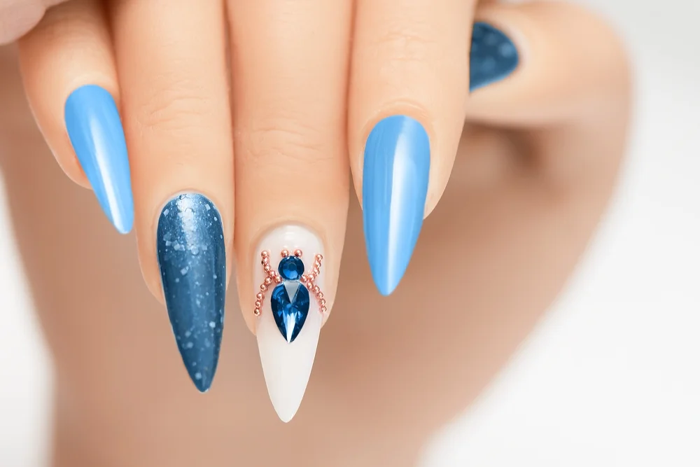 blue bling beetle nails