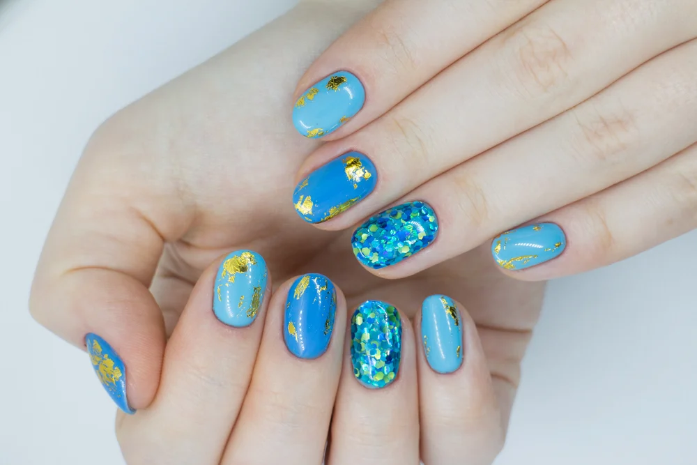 blue and gold nails