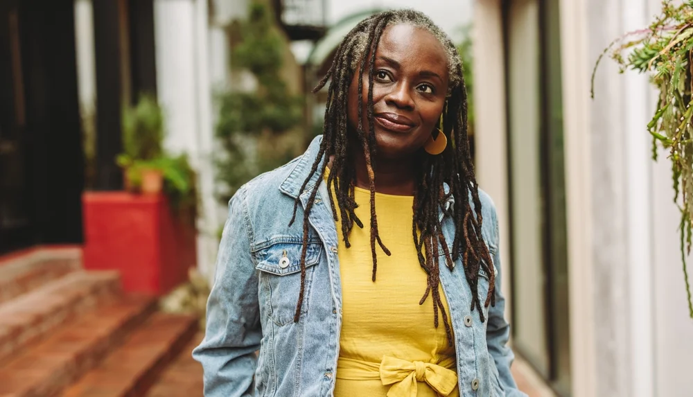woman with long dredlocks