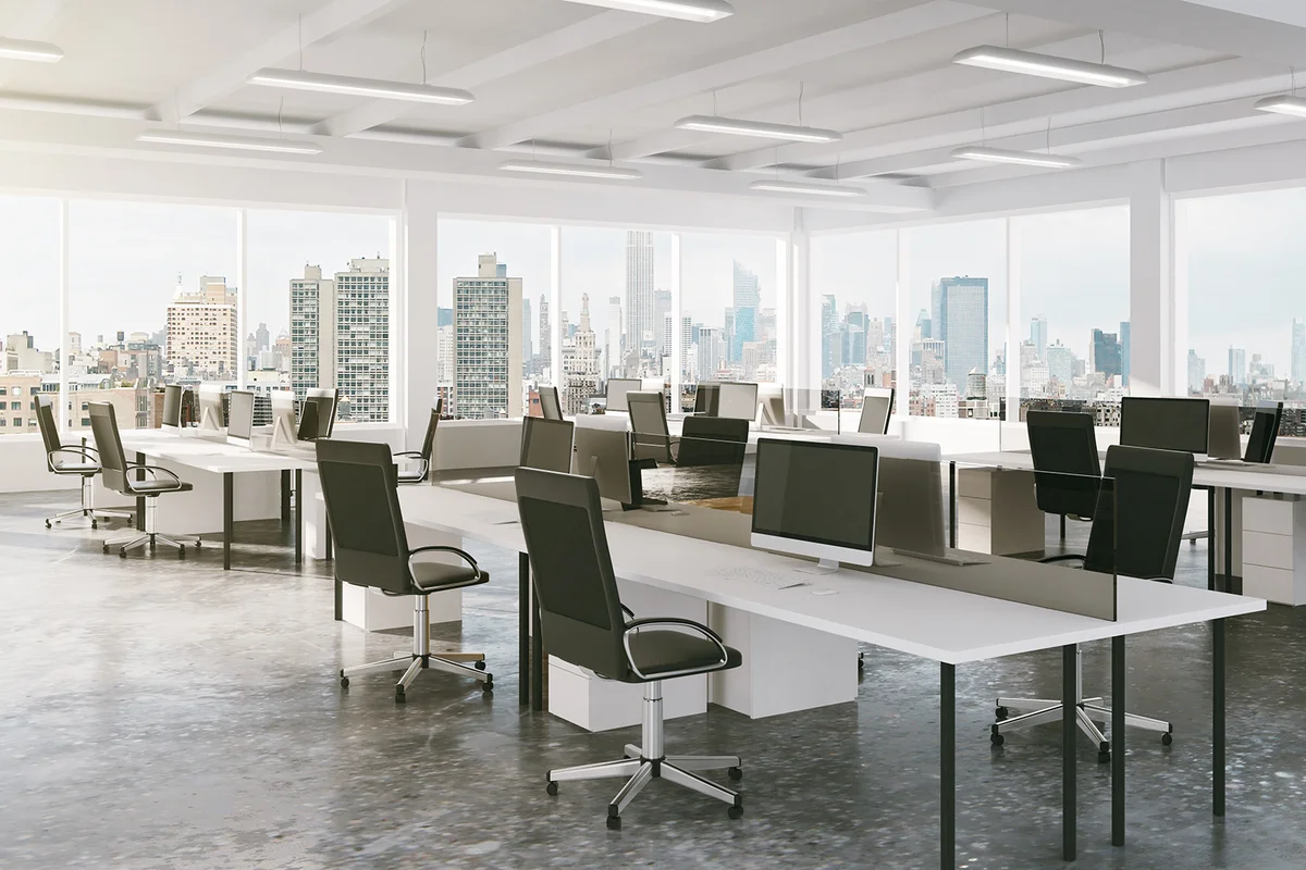 Modern open space empty office with city view