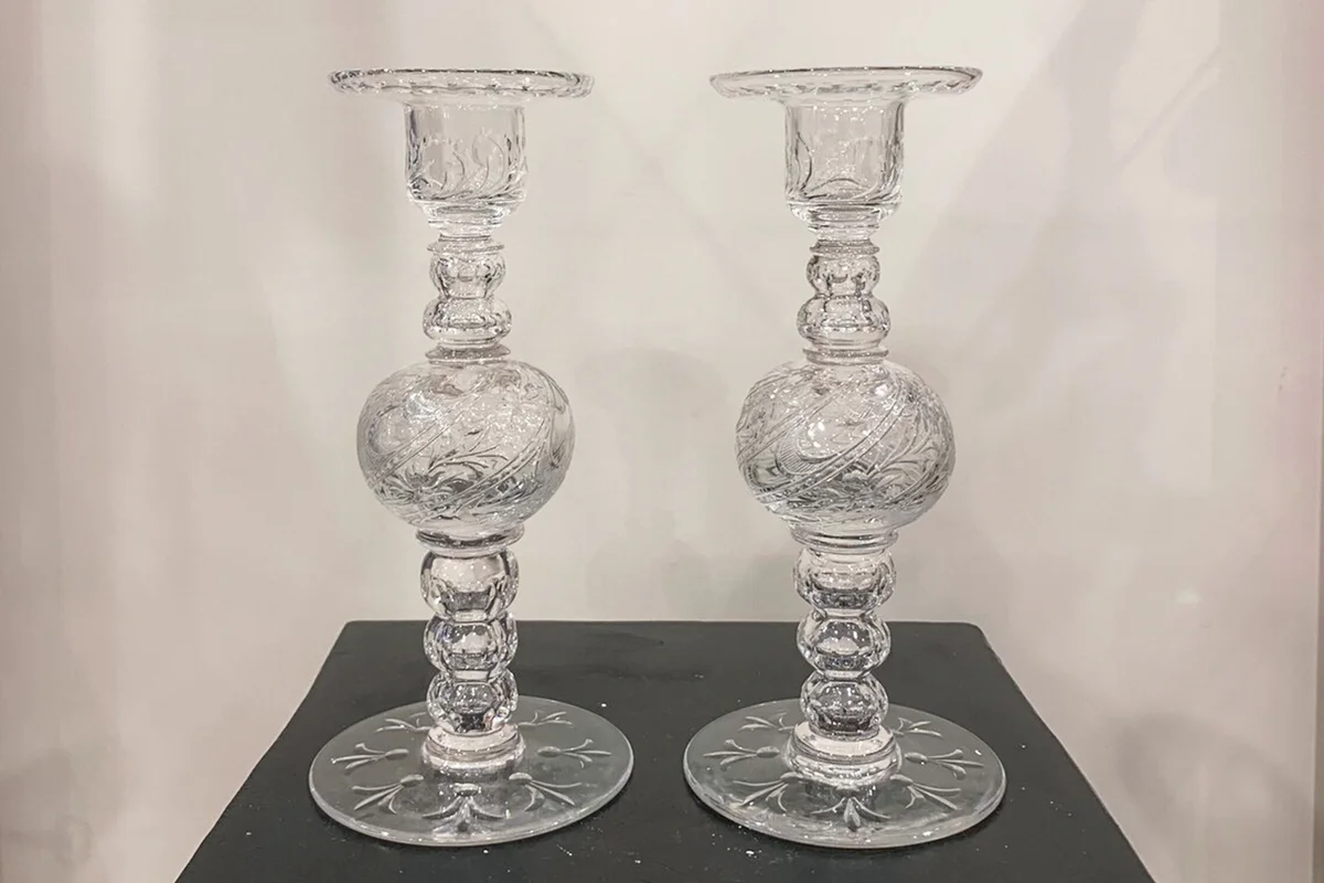 American Brilliant Cut Webbed Engraved Candlesticks