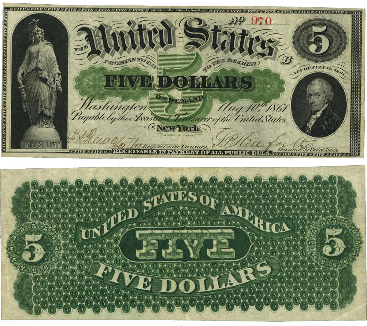 $5 1861 "for the" Demand Note