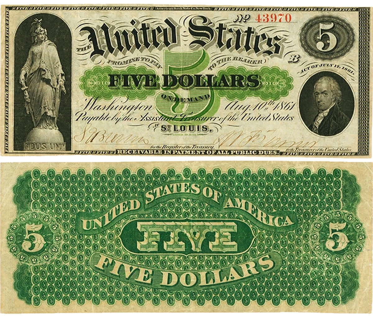 $5 1861 St. Louis Demand Note