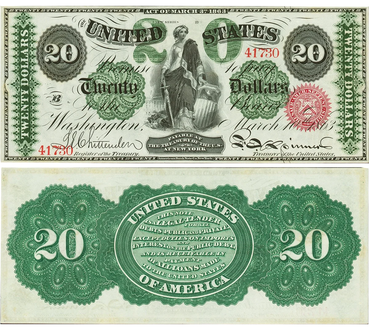 $20 1863 Legal Tender