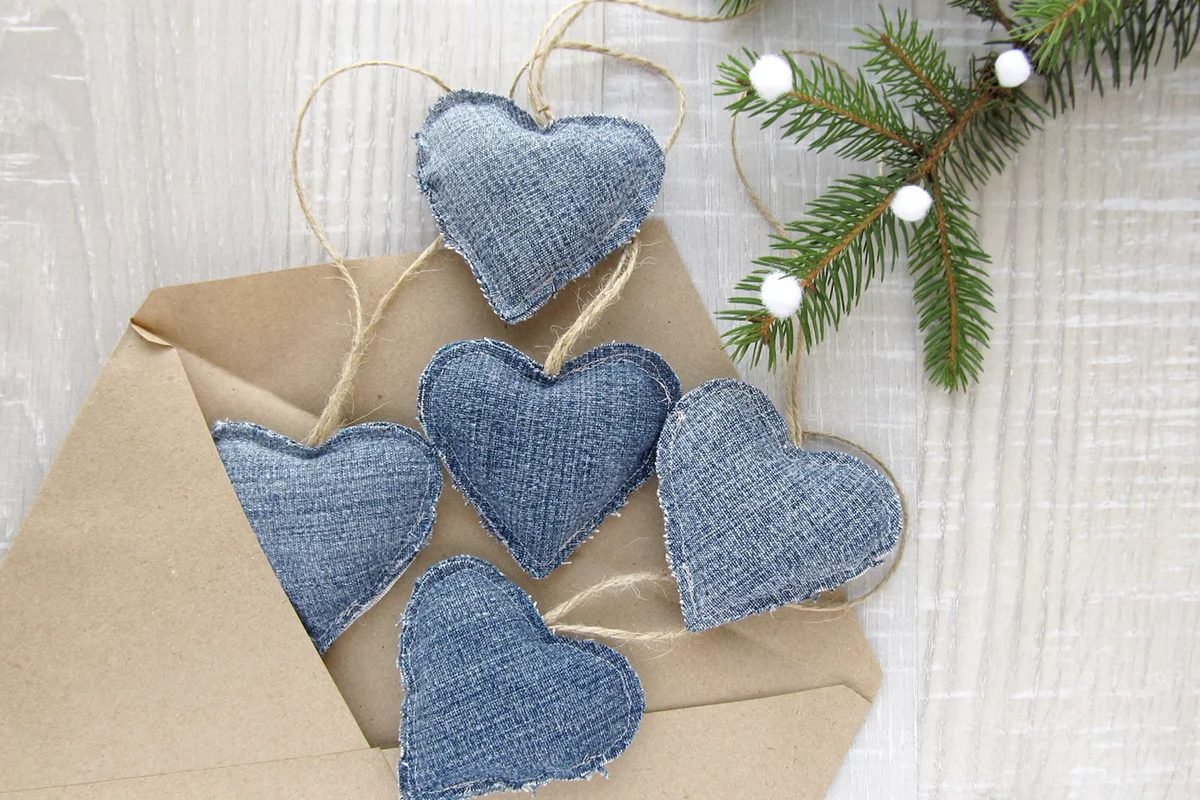 Denim Hearts Ornaments