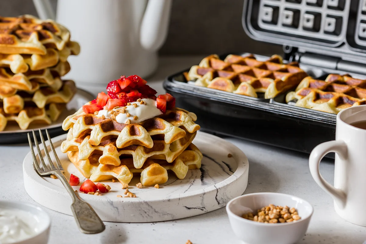 Waffles Being Baked in the Waffle Maker
