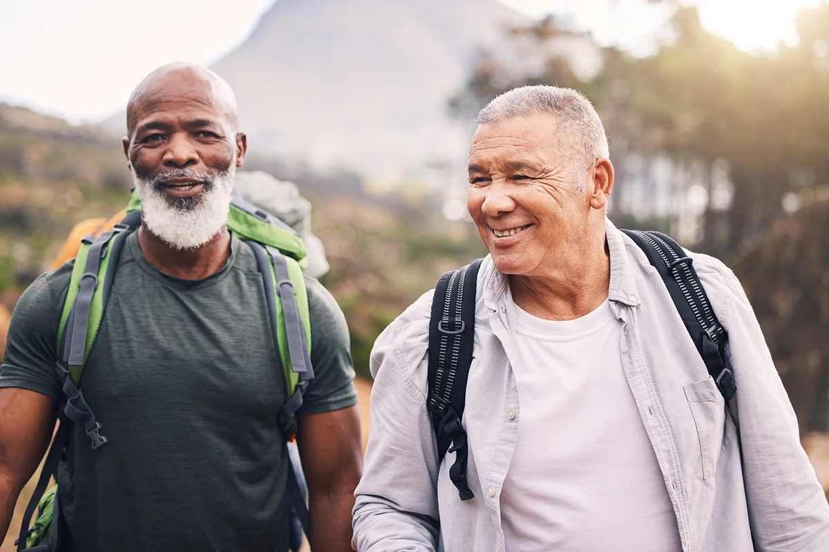 Senior men on mountain trekking