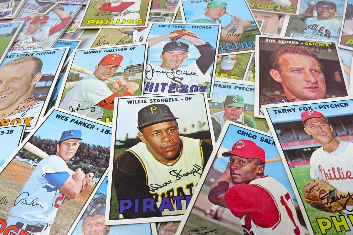Summerville, South Carolina USA October 19, 2022: Scattered Pile of Colorful 1967 Topps Baseball Cards.