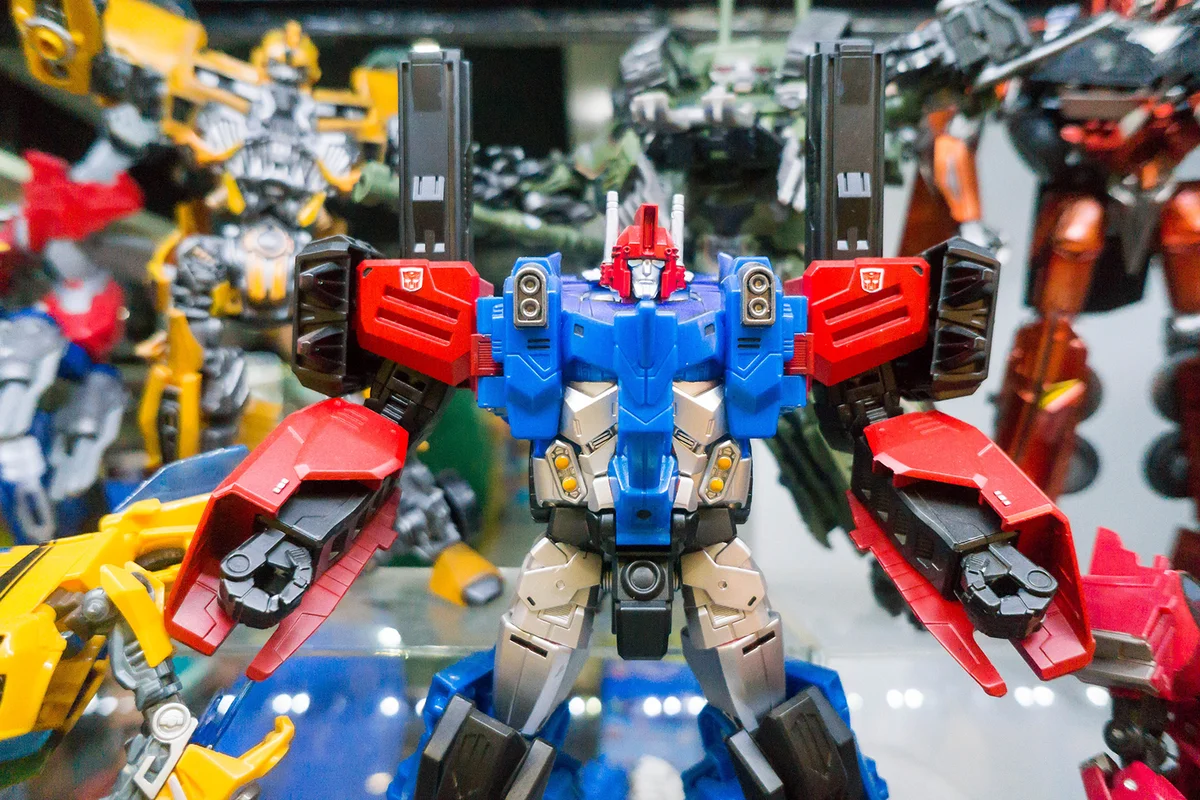 Toys from the Transformers cartoon series on display