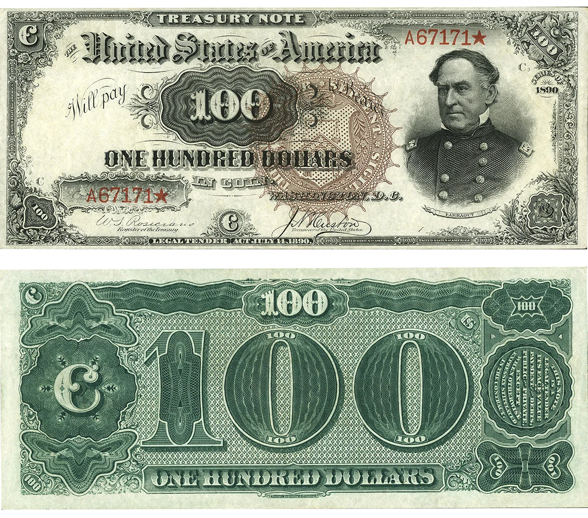 $100 1890 Treasury Note Choice New