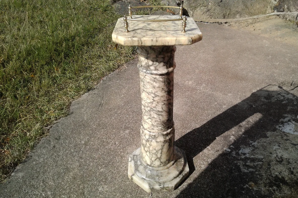 Antique White Marble Pedestal Plant Stand with Top Brass Gallery