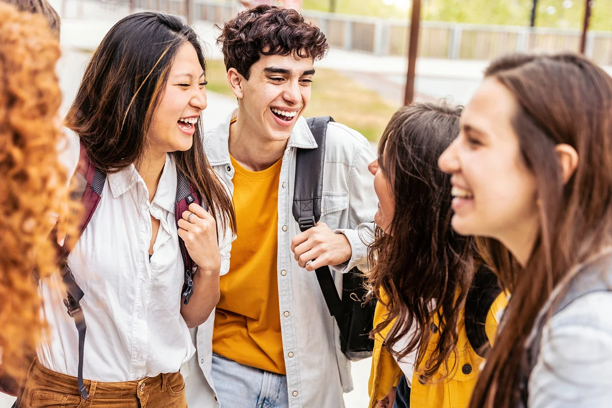 students talking and laughing together