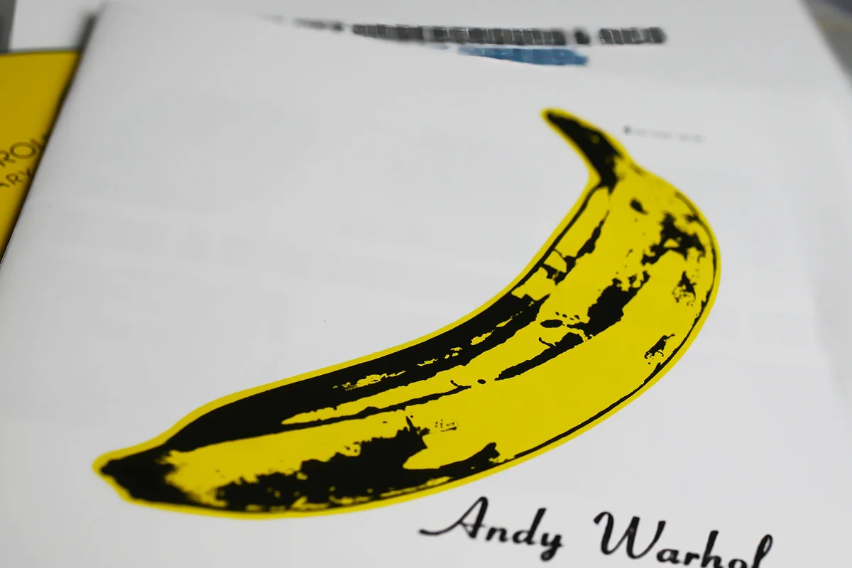 Closeup of of The Velvet underground and Nico album cover produced by Andy Warhol