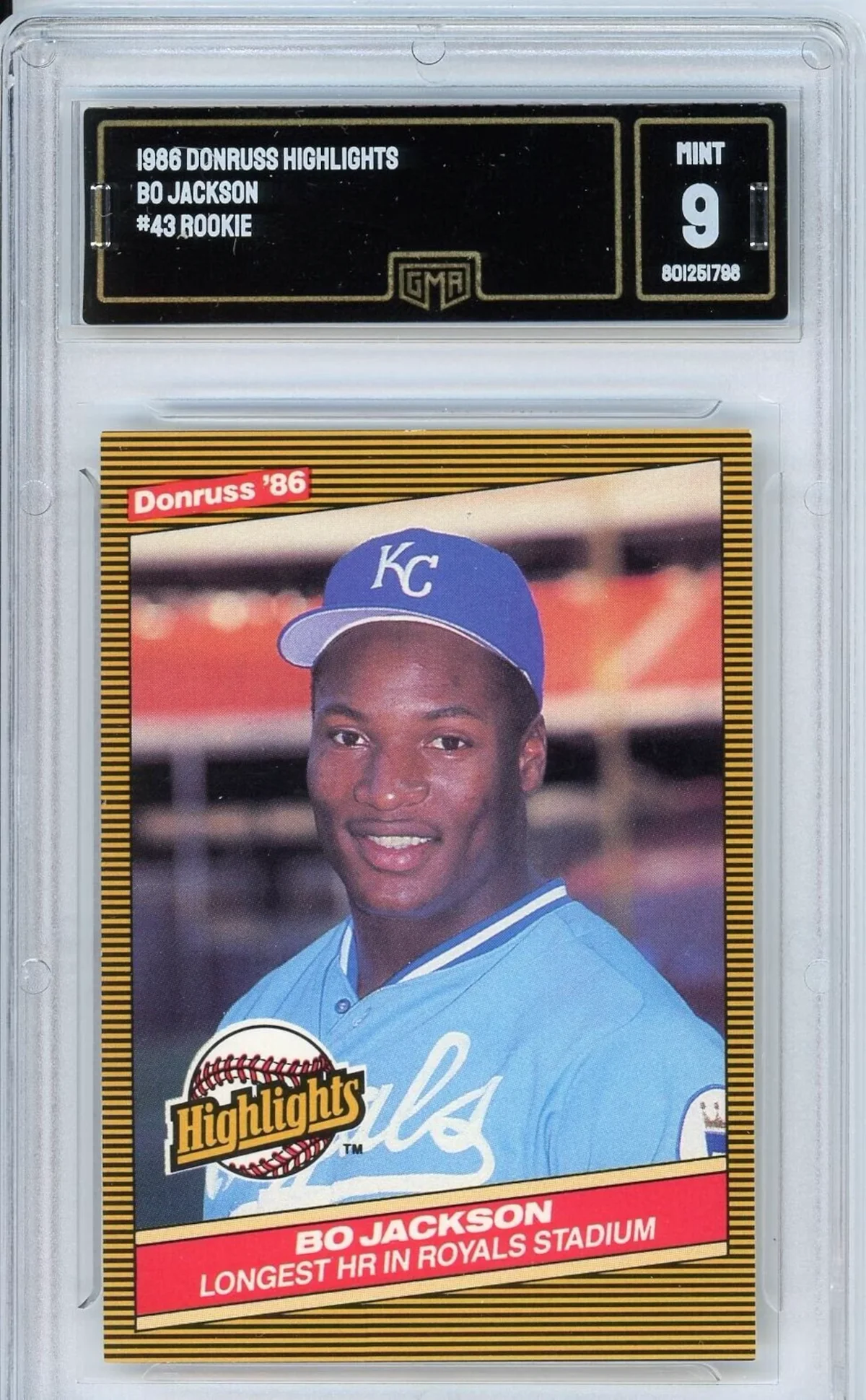 1986 Donruss Highlights Bo Jackson 43 Rookie Card GMA 9
