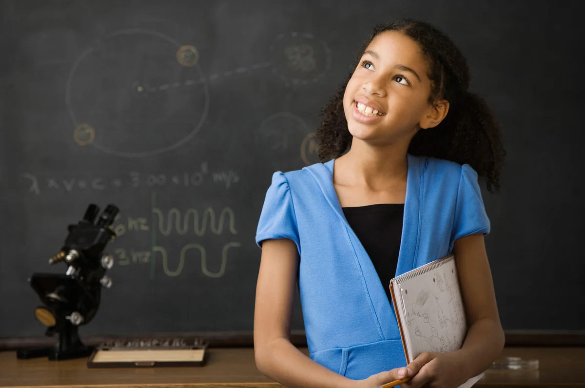 Girl thinking about science question answer