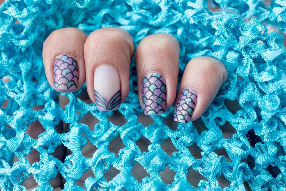 Mermaid tail and scales nail art Design