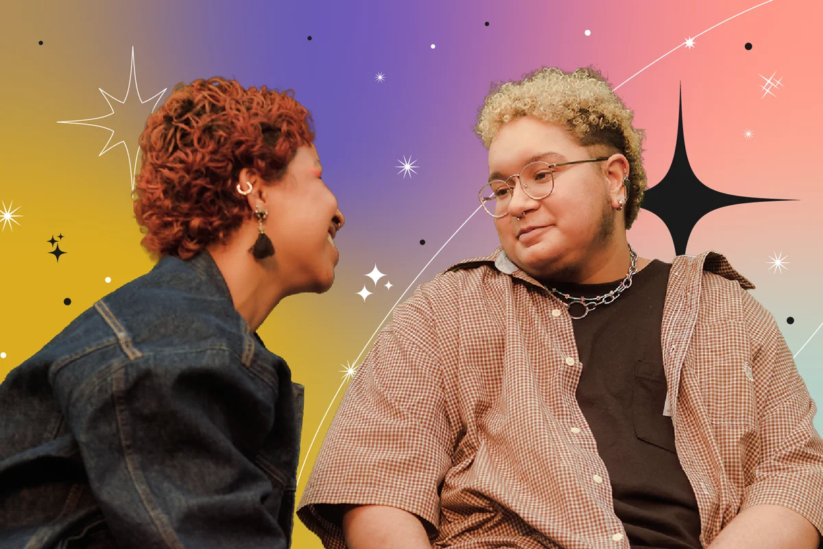 A trans couple sharing a moment in the park