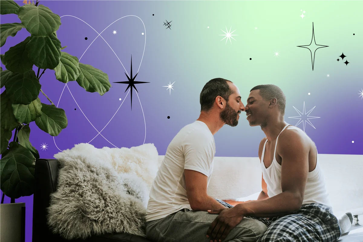 Couple kissing on the sofa