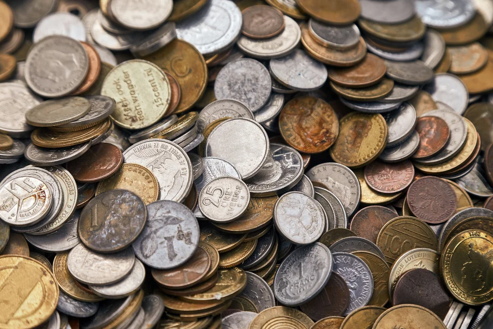A pile of old coins