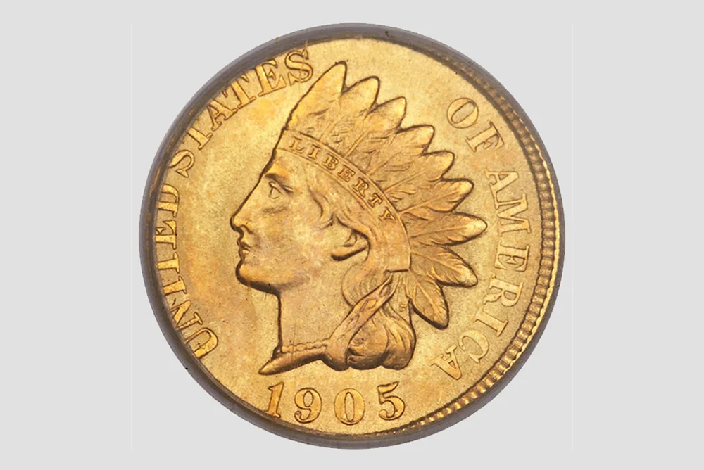 Gold 1905 Indian Cent, Struck on a Quarter Eagle Planchet