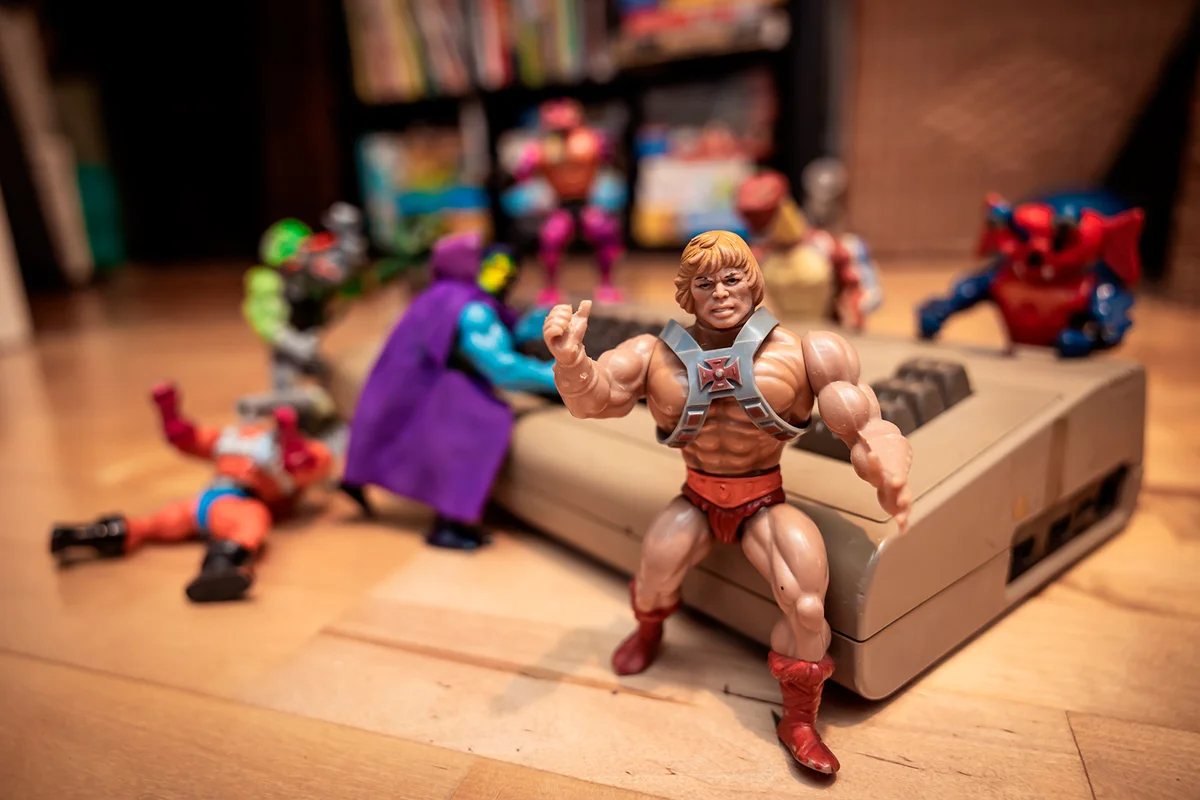 Helsinki, Finland – September 2021 He-Man toys and Commodore 64 from the eighties – these things were the hottest trends among the elementary school aged