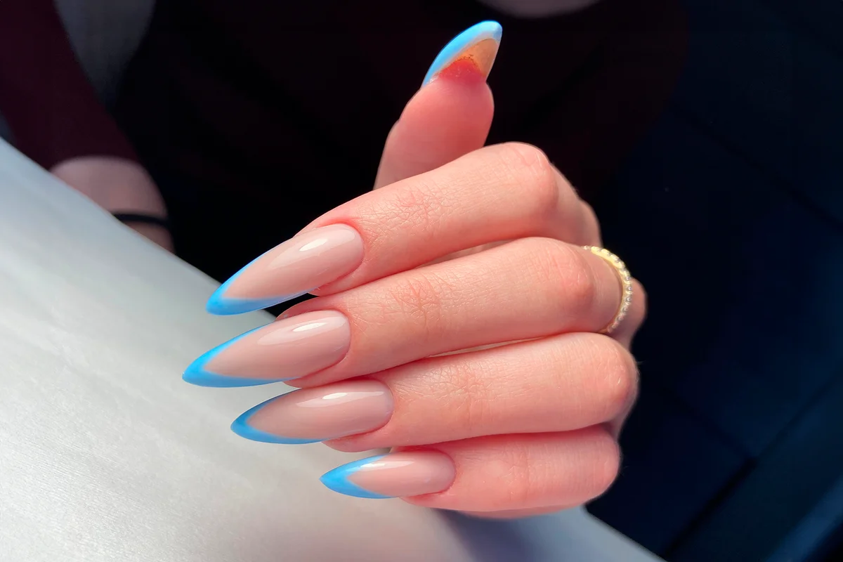 extra long nails blue french manicure